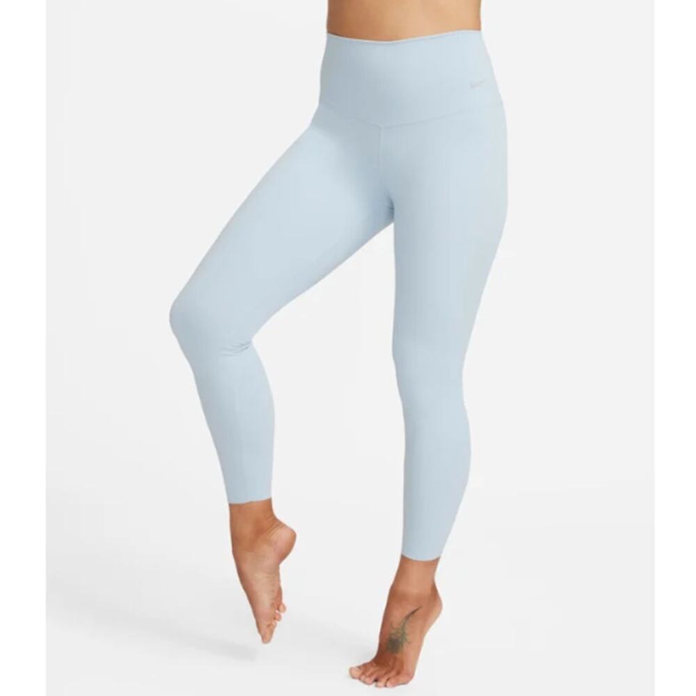 Nike Zenvy Women's Light Armoury Blue Black High-Waisted 7/8 Leggings Size L